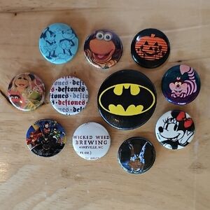Assorted Movie TV and Band Pinback Buttons, Set Of 11
